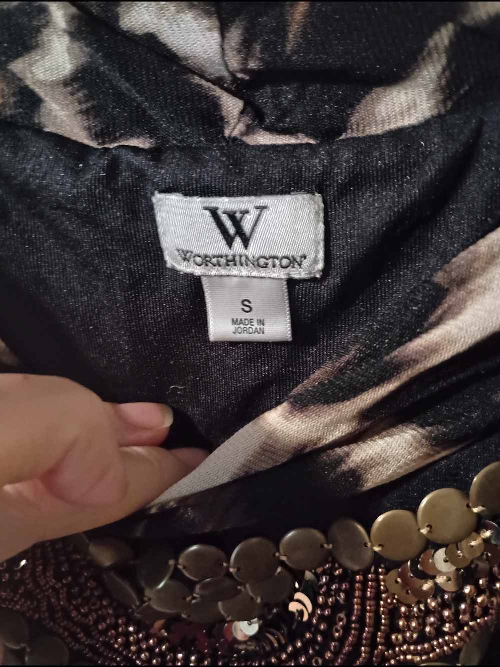 Worthington Black Top with Gold Sequin & Bead Trim